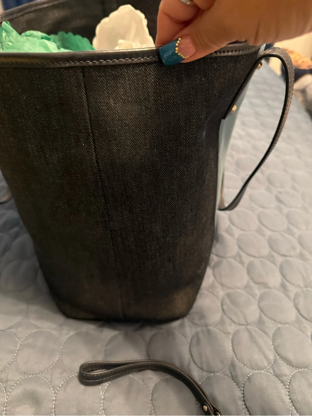 Michael Kors Two-Tone Denim Tote in Dark Blue and Light Blue